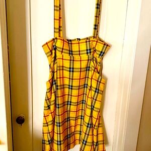 Yellow and Black Plaid Skirt w/Pockets and Shoulder Straps